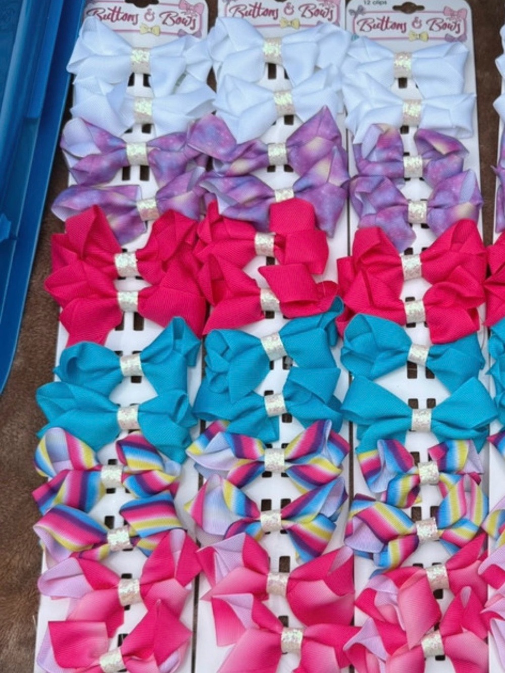 Girls Ribbon Hair Bow Pack - White, Purple, Hot Pink, Teal, Rainbow -